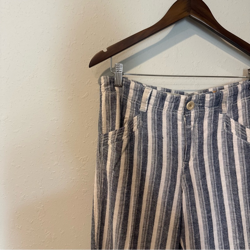 Anthropologie Linen Blue Stripe Wide Leg High-Rise Stripe Pants - Picture 4 of 8